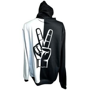 FRESH HOODS Men's XL Black White Peace Sign Pullover Sweatshirt Hoodie‎ Pocket